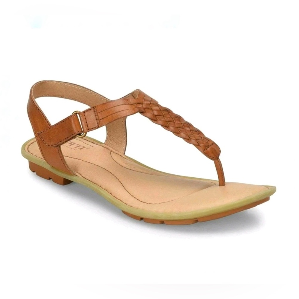 BORN Yarrow Braided Leather Ankle T-Strap Flat Sandals, Cognac Tan sz. 8M - Picture 6 of 16